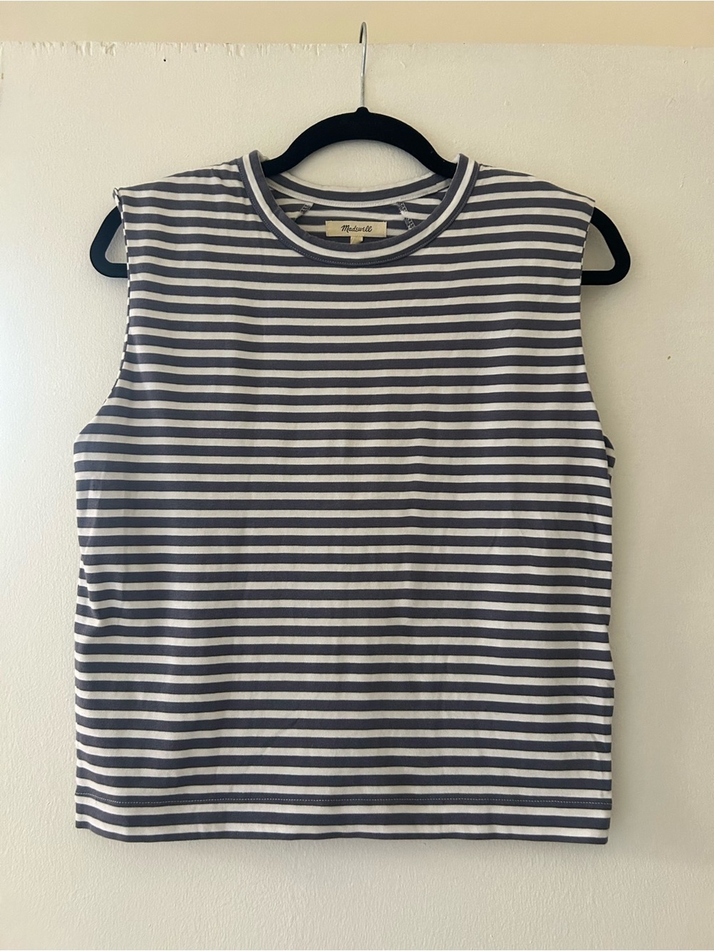 Madewell Gray and White Striped Sleeveless Tank